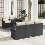 vidaXL Trädgårdsoffset med kudde 6 pcs Svart Poly rattan