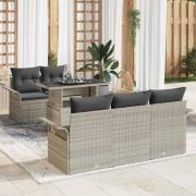 vidaXL Trädgårdsoffset med kudde 6 pcs Ljusgrå Poly rattan