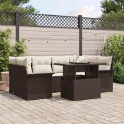 vidaXL Trädgårdsoffset med kudde 7 pcs Brun Poly rattan