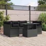 vidaXL Trädgårdsoffset med kudde 7 pcs Svart Poly rattan