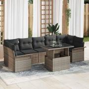 vidaXL Trädgårdsoffset med kudde 8 pcs Grå Poly rattan