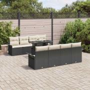 vidaXL Trädgårdsoffset med kudde 9 pcs Svart Poly rattan