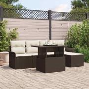 vidaXL Trädgårdsoffset med kudde 6 pcs Brun Poly rattan