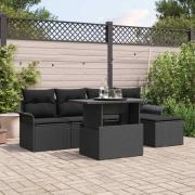 vidaXL Trädgårdsoffset med kudde 6 pcs Svart Poly rattan
