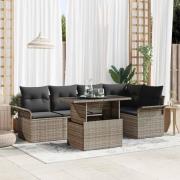vidaXL Trädgårdsoffset med kudde 6 pcs Grå Poly rattan