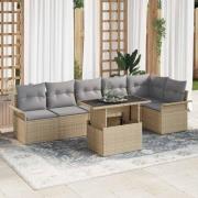vidaXL Trädgårdsoffset med kudde 7 pcs Beige konstrotting