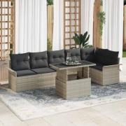 vidaXL Trädgårdsoffset med kudde 7 pcs Ljusgrå Poly rattan