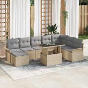 vidaXL Trädgårdsoffset med kudde 9 pcs Beige Poly rattan