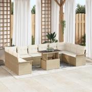 vidaXL Trädgårdsoffset med kudde 11 pcs Beige Poly rattan