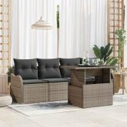 vidaXL Trädgårdsoffset med kudde 5 pcs Grå Poly rattan