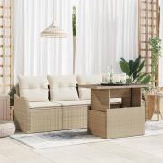 vidaXL Trädgårdsoffset med kudde 5 pcs Beige Poly rattan