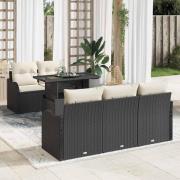 vidaXL Trädgårdsoffset med kudde 6 pcs Svart Poly rattan