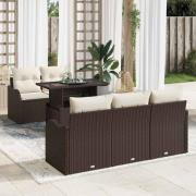 vidaXL Trädgårdsoffset med kudde 6 pcs Brun Poly rattan