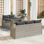 vidaXL Trädgårdsoffset med kudde 6 pcs Ljusgrå Poly rattan