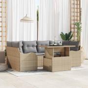 vidaXL Trädgårdsoffset med kudde 7 pcs Beige Poly rattan