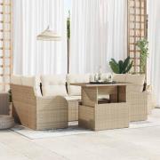 vidaXL Trädgårdsoffset med kudde 7 pcs Beige Poly rattan