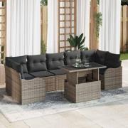 vidaXL Trädgårdsoffset med kudde 8 pcs Grå Poly rattan