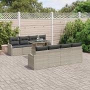vidaXL Trädgårdsoffset med kudde 7 pcs Ljusgrå Poly rattan