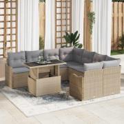 vidaXL Trädgårdsoffset med kudde 9 pcs Beige Poly rattan