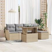vidaXL Utomhussoffgrupp med kudde 6 pcs Beige Poly rattan