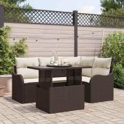 vidaXL Utomhusmatbord med kudde 5 pcs Brun Poly rattan