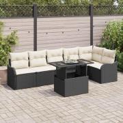vidaXL Trädgårdsoffset med kudde 7 pcs Svart Poly rattan