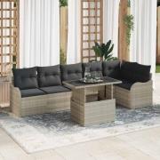 vidaXL Trädgårdsoffset med kudde 7 pcs Ljusgrå Poly rattan