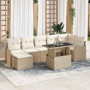 vidaXL Trädgårdsoffset med kudde 8 pcs Beige Poly rattan