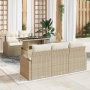 vidaXL Trädgårdsoffset med kudde 6 pcs Beige Poly rattan