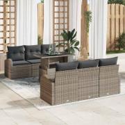 vidaXL Trädgårdsoffset med kudde 7 pcs Grå Poly rattan