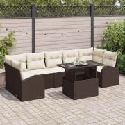 vidaXL Trädgårdsoffset med kudde 8 pcs Brun Poly rattan
