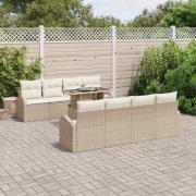 vidaXL Trädgårdsoffset med kudde 7 pcs Beige Poly rattan