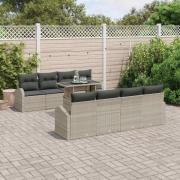 vidaXL Trädgårdsoffset med kudde 7 pcs Ljusgrå Poly rattan