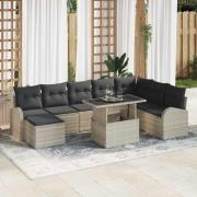 vidaXL Trädgårdsoffset 9 pcs Ljusgrå Poly rattan, pulverlackerad stål