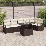 vidaXL Trädgårdsoffset med kudde 7 pcs Brun Poly rattan