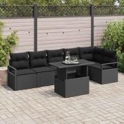 vidaXL Trädgårdsoffset med kudde 7 pcs Svart Poly rattan