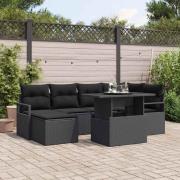 vidaXL Trädgårdsoffset 7 pcs Svart Poly rattan, pulverlackerad stål