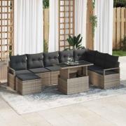 vidaXL Trädgårdsoffset 9 pcs Grå Poly rattan, pulverlackerad stål
