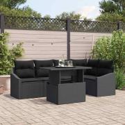 vidaXL Trädgårdsoffset med kudde 6 pcs Svart 100 x 55 x 73 cm