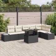 vidaXL Trädgårdsoffset 7 pcs Svart och gräddvit 100 x 55 x 73 cm