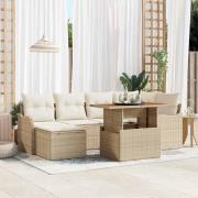 vidaXL Trädgårdsoffset med kudde 7 pcs beige och gräddvit