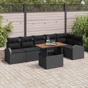 vidaXL Trädgårdsoffset med kudde 7 pcs Svart 100 x 55 x 73 cm