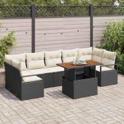 vidaXL Trädgårdsoffset med kudde 8 pcs Svart, Grädde 100 x 55 x 73 cm
