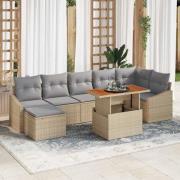 vidaXL Trädgårdsmöbelset med kudde 8 pcs Beige och Grå
