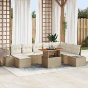 vidaXL Trädgårdsmöbelset med kudde 9 pcs Beige och gräddfärgad