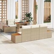 vidaXL Trädgårdsmöbelset med kudde 6 pcs Beige och gräddfärgad