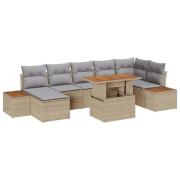 vidaXL Trädgårdsmöbelset med kudde 8 pcs Beige och Grå