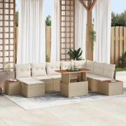 vidaXL Trädgårdsmöbelset med kudde 9 pcs Beige, Kräm