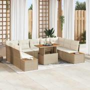 vidaXL Trädgårdsmöbelset med kudde 10 pcs Beige, Kräm 100 x 55 x 73 cm