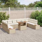vidaXL Trädgårdsmöbelset med kudde 11 pcs Beige, Kräm 100 x 55 x 73 cm
